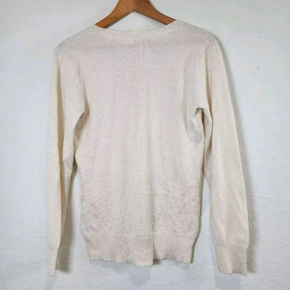 Old Navy Sweater Women's L Ivory   Wool Blend V-neck Longsleeve - Picture 2 of 9